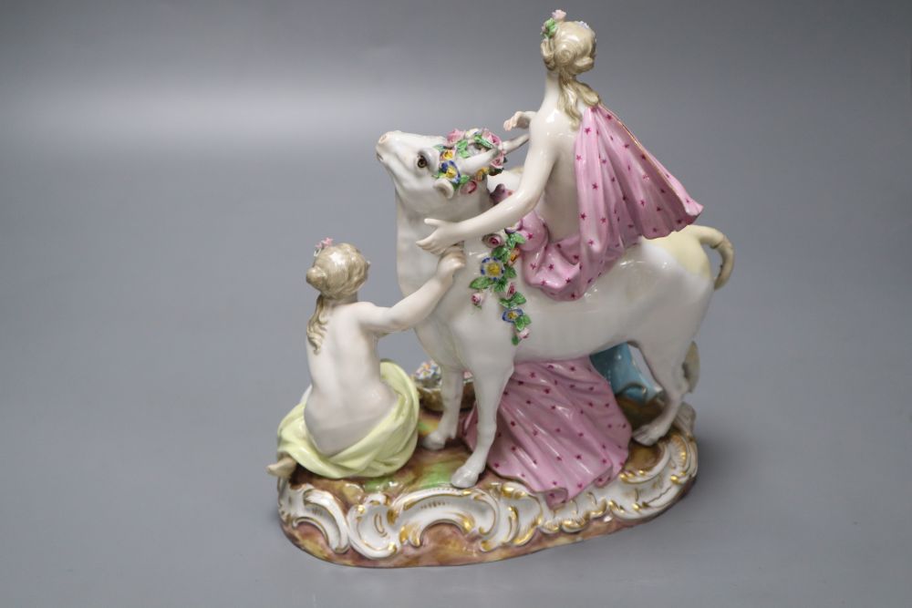 A 19th century Meissen group, Europa and the Bull, after the model by J. J. Kandler (damage)